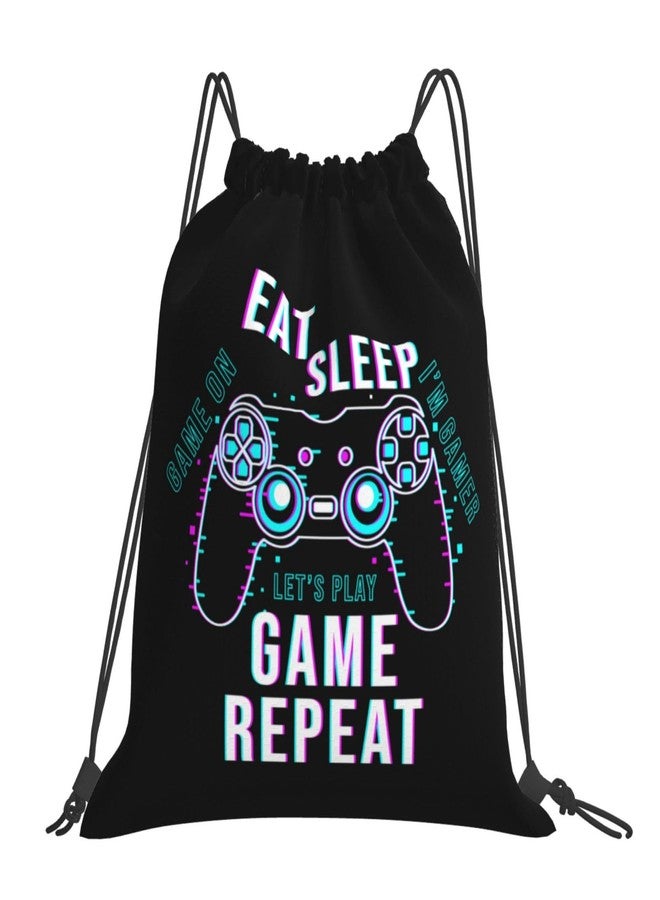 AIMASTZ Eat Sleep Game Repeat Unisex Drawstring Backpack Bag Sport Gym Swim Travel Sackpack - Image 1